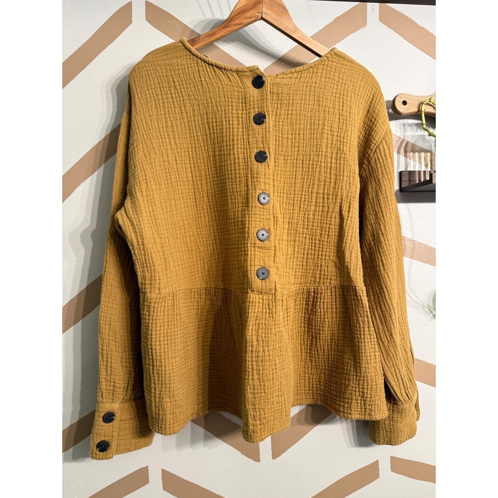 Madewell Button Back Top Women L Mustard Yellow Babydoll Long Sleeve - Picture 2 of 3